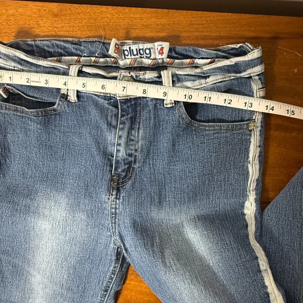 Plugg Jeans Medium Wash with Bleached Accents Sz 14 Cotton/Poly/Spandex Blend